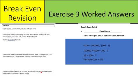 Break Even Revision Exercise 3 Worked Answer Activity 2 YouTube