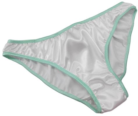 WHITE Shiny SATIN Panties AQUA Trim BIKINI BRIEFS Plain Simple Made In