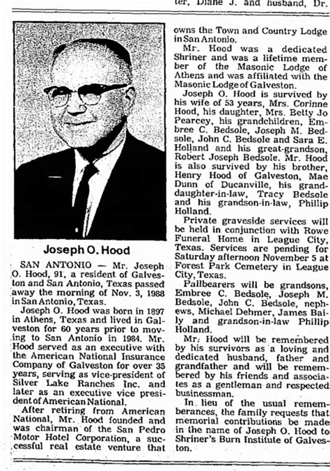 Obituary For Joseph Jo Hood 1897 1988 Aged 91