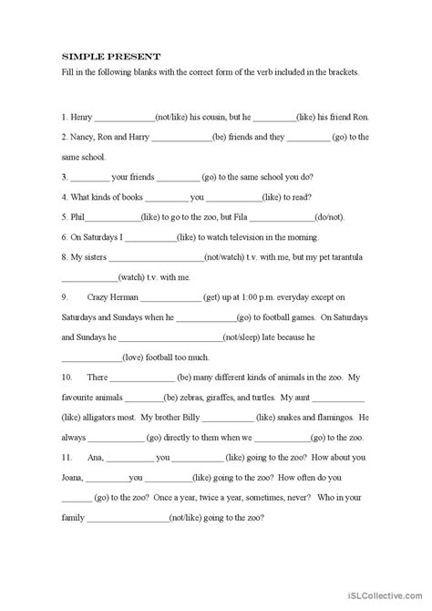 Simple Present Worksheet English Esl Worksheets Pdf And Doc