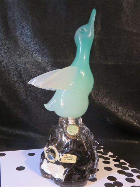 Murano Glass Hand Blown Decanter Green Bird On Clear Glass Rock