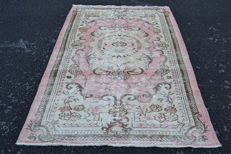 Muted Pink Turkish Oriental Area Rug Vintage Rug Oushak Rug Boho