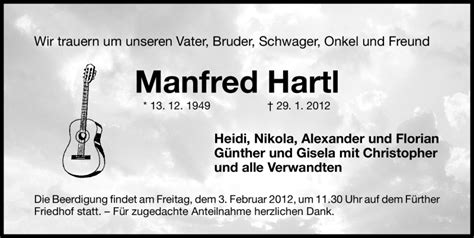 Traueranzeigen Von Manfred Hartl Trauer Nn De