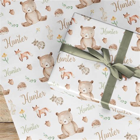 Personalised Bear Wrapping Paper Woodland T Wrap Paper Name On The