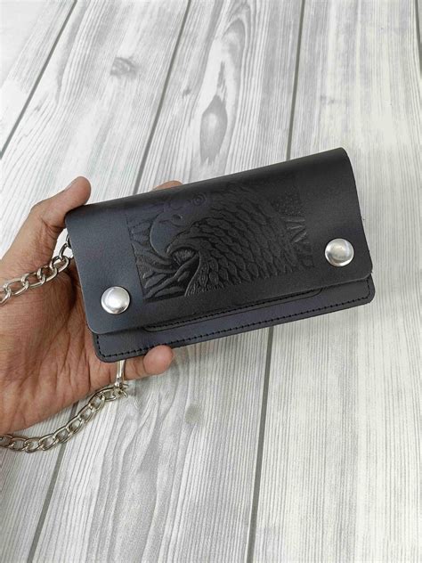 Handmade Black Leather Biker Wallet With Stainless Steel Chain Etsy