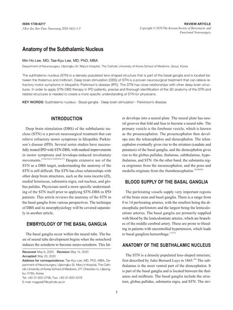 Anatomy of the Subthalamic Nucleus - DocsLib