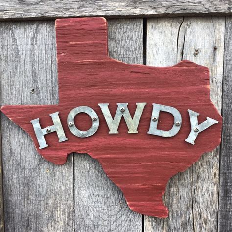 Howdy Texas Rustic Wood And Metal Sign Etsy