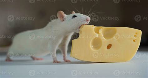 Closeup of domestic white rat eating cheese 35348341 Stock Photo at ...