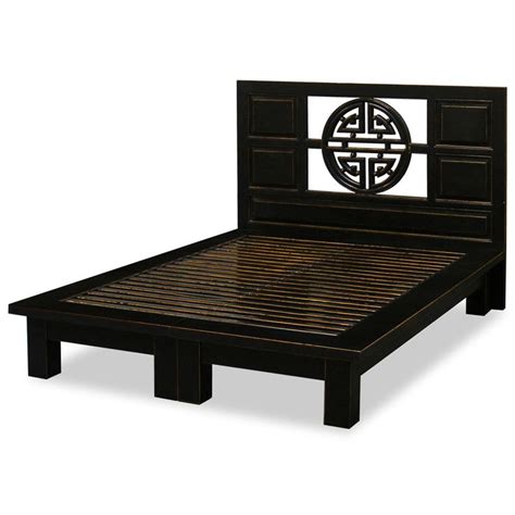 Distressed Black Elmwood Yuan Yuan Queen Size Chinese Platform Bed