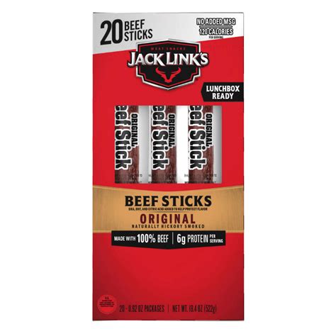 Jack Link S Original Beef Jerky Sticks 20 Pack 0 92 Oz Snack