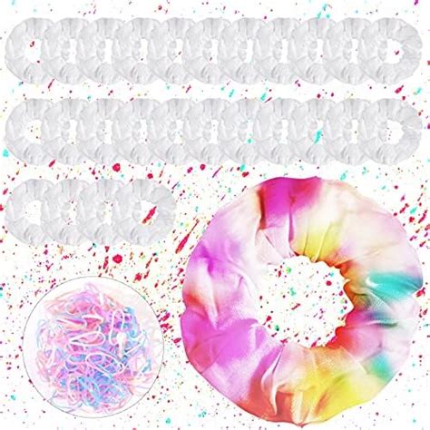 Amazon 24 Women S Hair Scrunchies Pack White Cotton Tie Dye