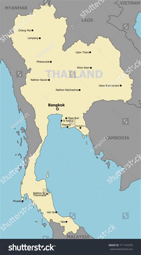 Thailand Political Map Main Cities Stock Vector (Royalty Free ...