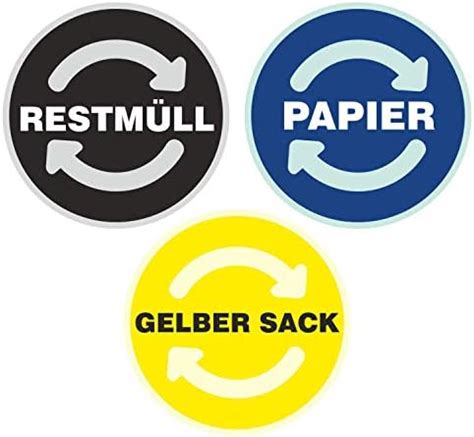 deformaze Sticker Set RESTMÜLL PAPIER GELBER SACK Aufkleber Mülltonne