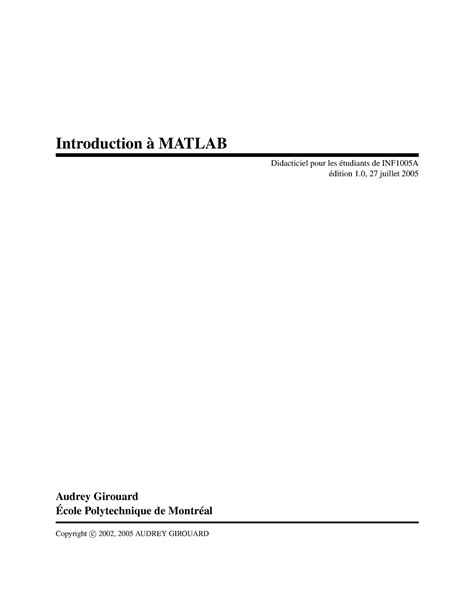 Pdf Matlab Matlab Pdf Introduction Matlab Didacticiel Pour Les