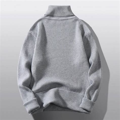 Mens Turtleneck Sweater Cable Knit Sweater Tops Casual Loose Fit Thick Pullover Long Sleeve