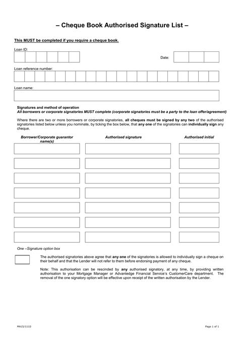 Cheque Book Authorised Signature List Incl S Irsa