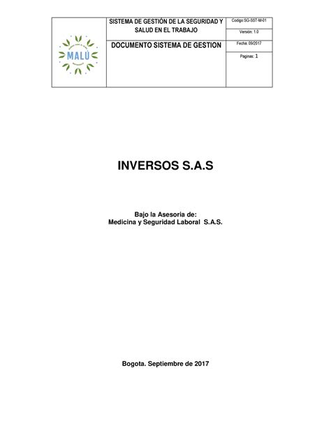 417878911 5 Documento Sgsst Restaurante Malu 2017 SISTEMA DE GESTIN