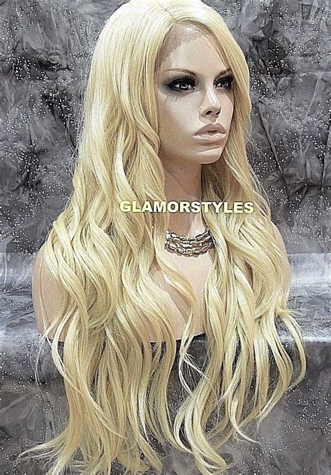 Lace Front Full Wig Long Layered Wavy Side Part Bleach Blonde Heat