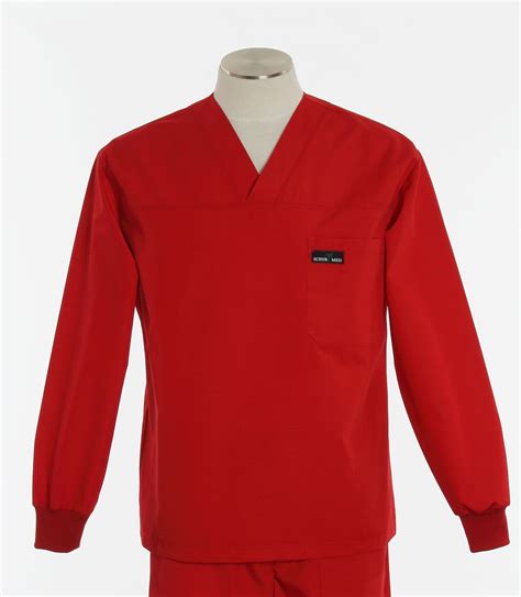 Scrub Med Mens V Neck Long Sleeve Scrub Top In Red Long Sleeve Tops