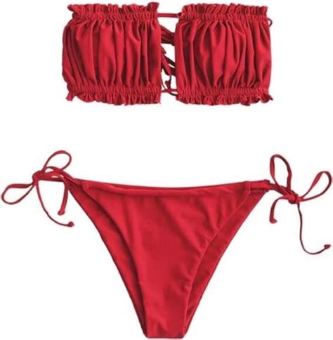 ZAFUL Women S Bikini Set 2 Pieces Strapless Bikini With Laces And