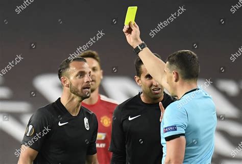 Referee Istvan Kovacs R Shows Yellow Editorial Stock Photo Stock