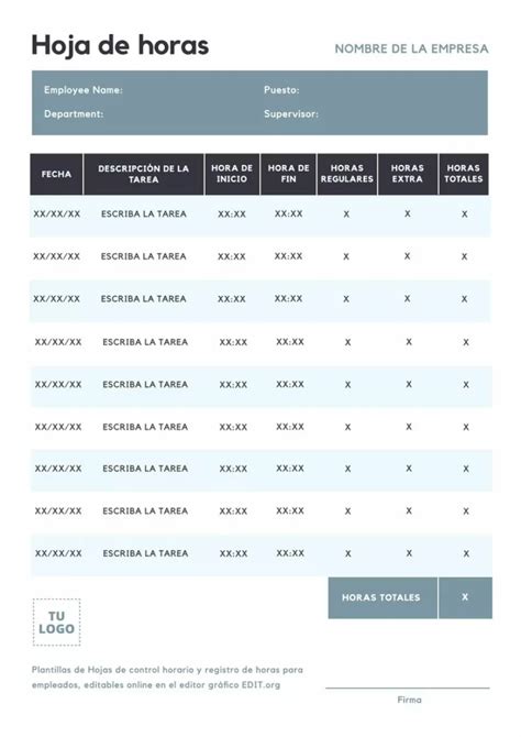 Plantillas De Hojas De Control Horario Editables Online