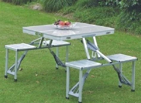 Set Pliabil Masa Cu Scaune Din Aluminiu Picnic Camping Silver