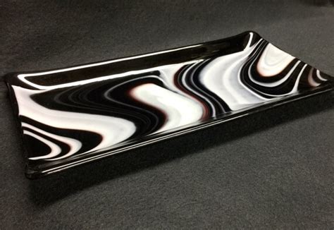 Fused Glass Plate Black And White Swirl Plate Glass By 1550art