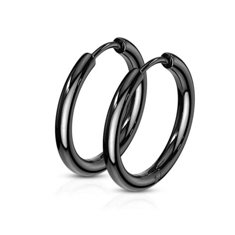 Fine boucles d oreilles créoles femme homme acier noire bombée