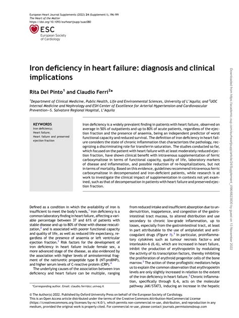 (PDF) Iron deficiency in heart failure: diagnosis and clinical implications