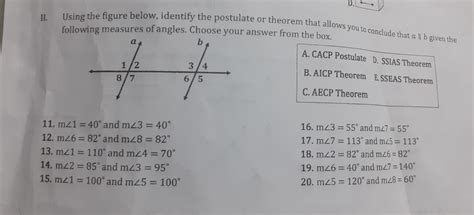 Solved D II Using The Figure Below Identify The Postulate Or