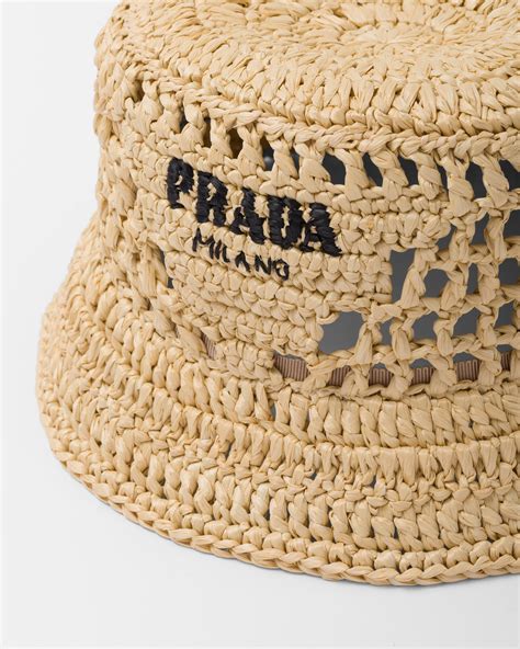 Natural Crochet Bucket Hat Prada