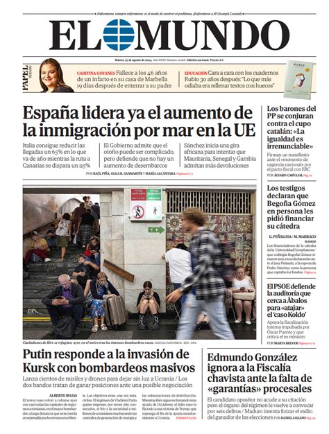 Portada De EL MUNDO Del Martes 27 De Agosto De 2024 Medios