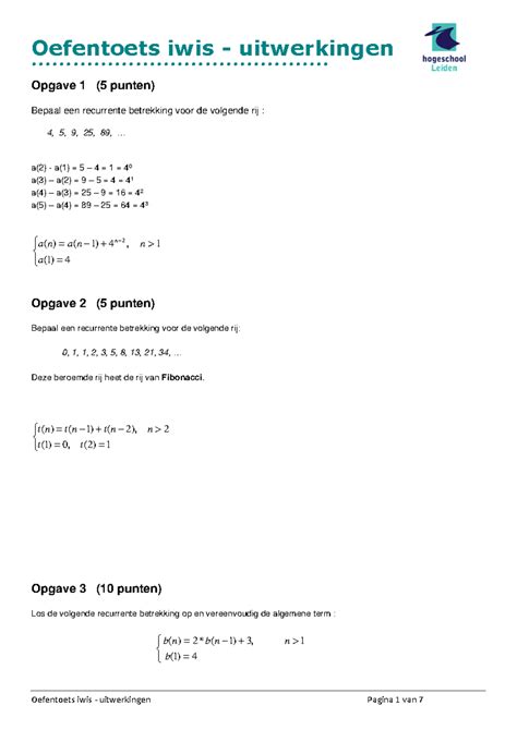 Iwis College 7 Oefentoets Uitwerkingen Opgave 1 5 Punten Bepaal