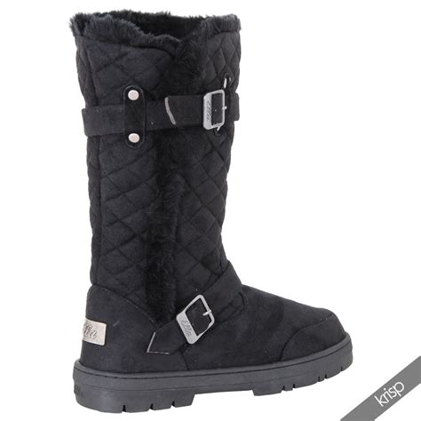 Womens 3 Button Knee Calf High Snow Boots Fur Lined Snugg Warm Winter ...