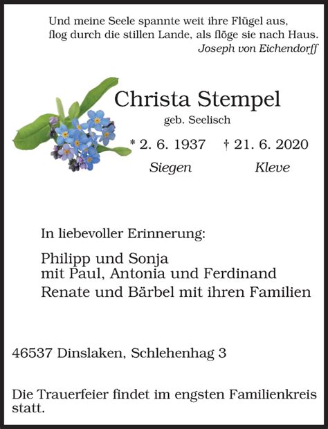 Alle Traueranzeigen F R Christa Stempel Trauer Rp Online De