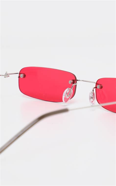 Red Ultra Slimline Frameless Sunglasses Prettylittlething Ie