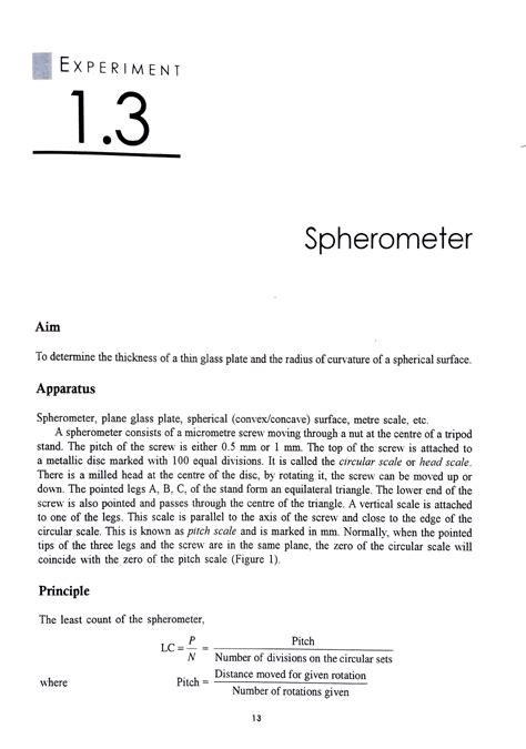 Spherometer - Experiment - ExPERIMENT 1. Spherometer Aim To determine the thickness of a thin ...