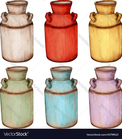 Watercolor Hand Drawn Vintage Milk Can Royalty Free Vector