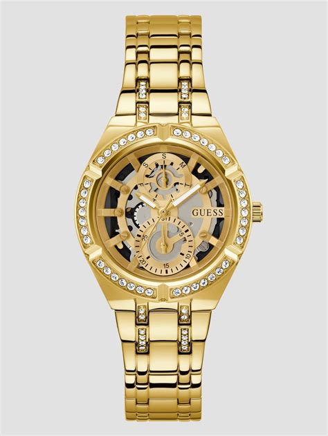 Gold Tone Cut Through Multifunction Watch GUESS Canada