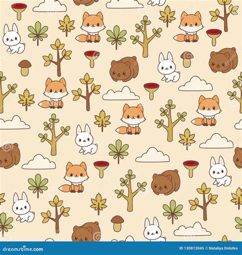 Woodlandforest Animals Seamless Pattern Brown Bear Fox And Bu Stock