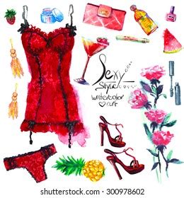 Sexy Style Set Watercolor Set Lingerie Stock Illustration