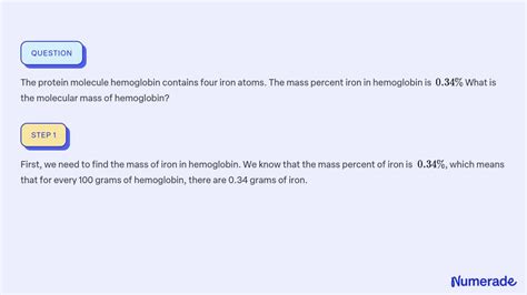 Solved The Protein Molecule Hemoglobin Contains Four Iron Atoms The Mass Percent Iron In