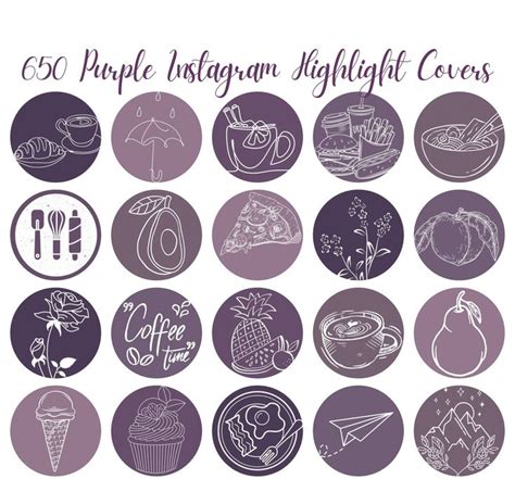 Aesthetic Purple Instagram Story Highlight Covers Minimalist Line Art