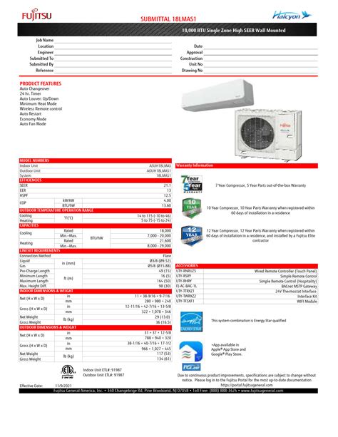 Fujitsu 18lmas1 18k Btu Cooling Heating Lmas Wall Mounted Air