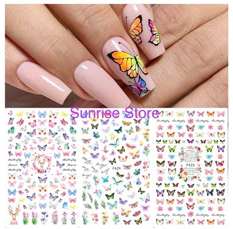 D Nail Art Sticker Colorful Butterfly Multi Color Butterfly Etsy