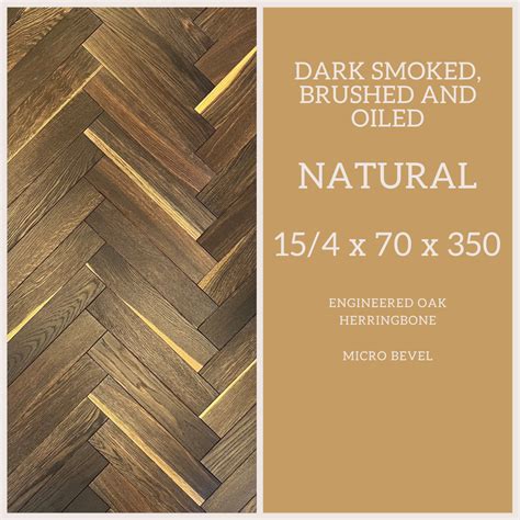 Engineered Oak Herringbone Micro Bevel Dark Smoked Brushed And Oiled 154 70x350mm Natural