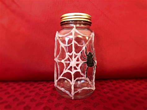 Making A Hot Glue Spiderweb Jar My Frugal Halloween