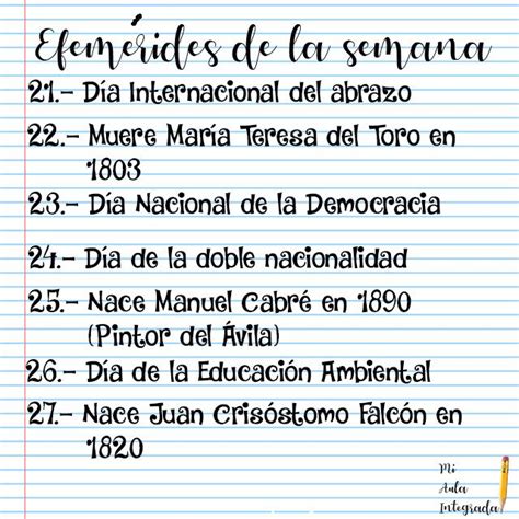 Efemérides del 21 al 27 de enero Dia de la educacion Actividades del