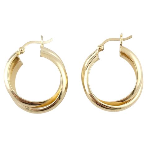 Yellow Gold Rope Tri Twist Hoop Earrings 14k Pierced For Sale At 1stdibs Earring Hoop Types